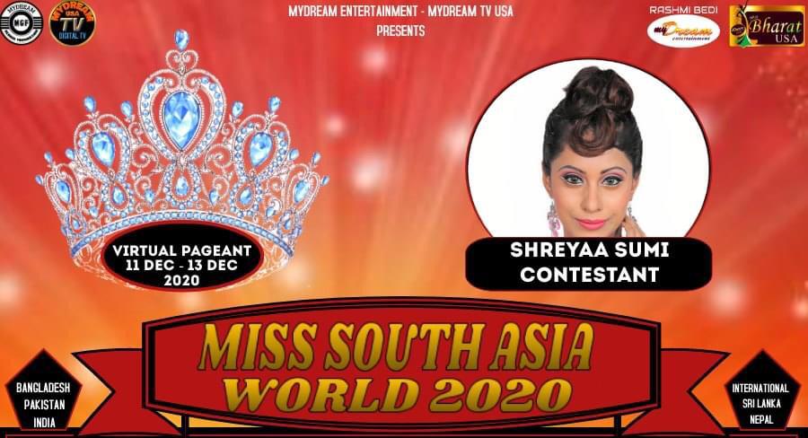 Shreyaa Sumi Won Radiant Beauty Miss south Asia world 2020