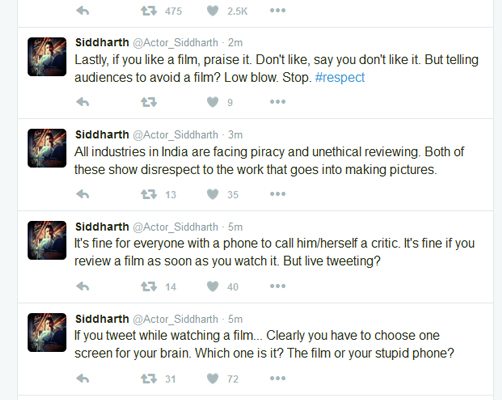 actor siddharth tweet about movie critics