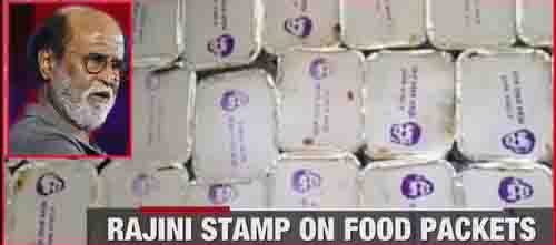 rajini stickers on food packets gaja relief